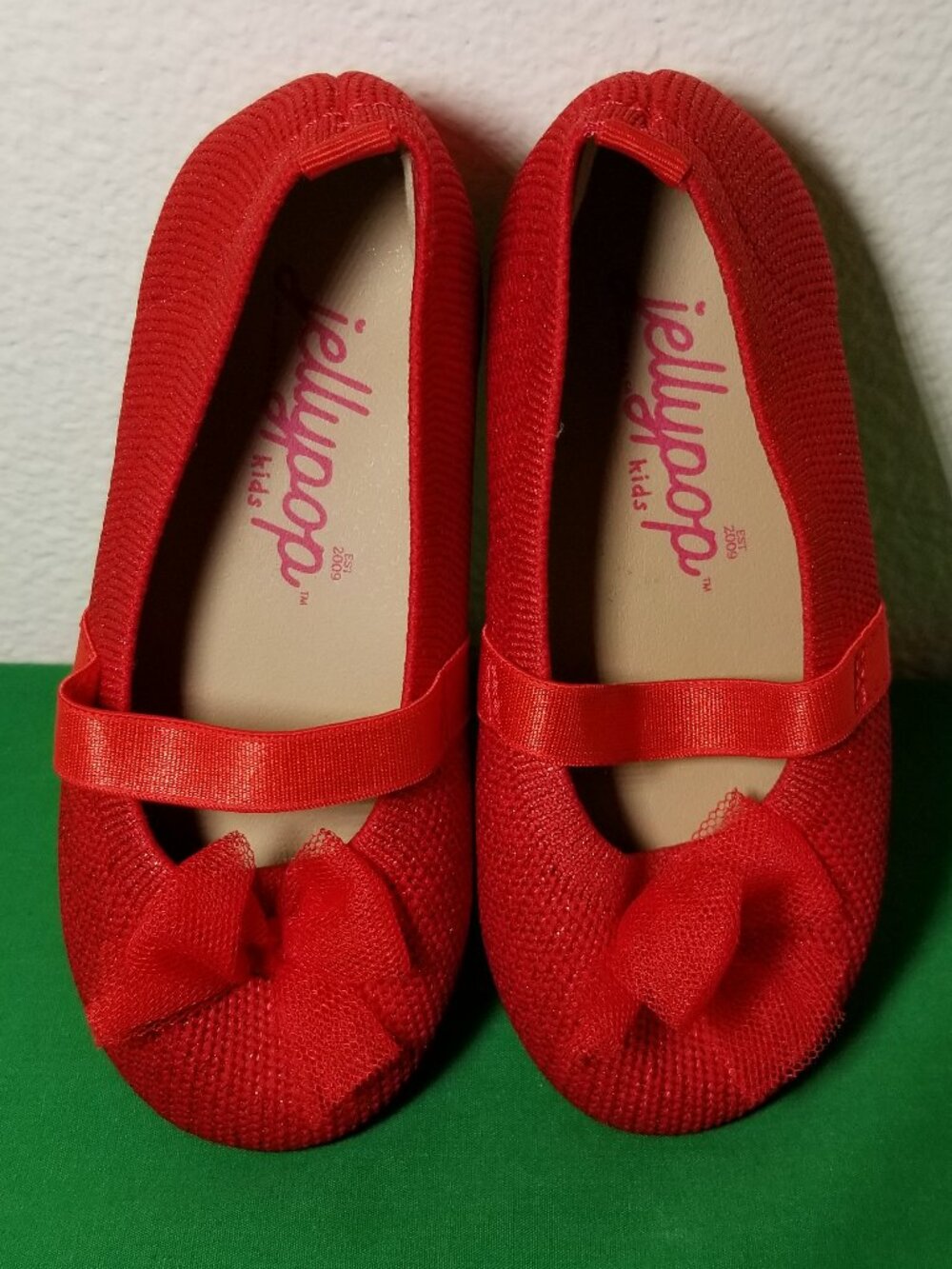 Jellypop Red Red Sparkle Flat Shoes Bow Toddler Girls Size 7 Dressy Party NWOT